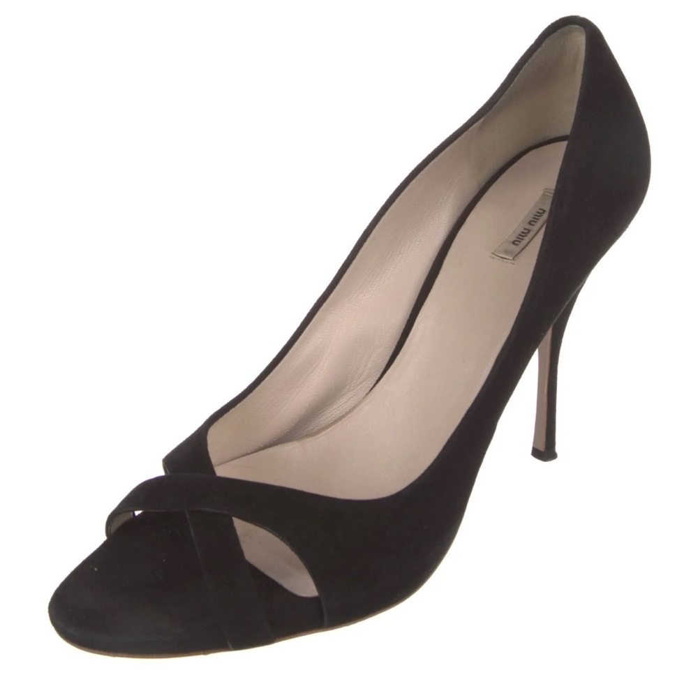 Miu Miu Black Stiletto Heels with Peep-Toe Design